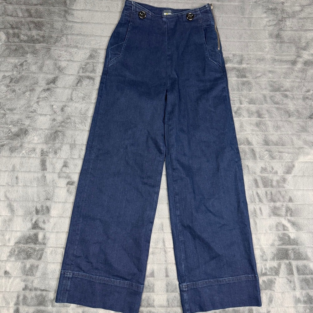 Maeve Anthropologie Wide Leg Sailor Jeans Dark Wash Side Zip Tall Size 23T